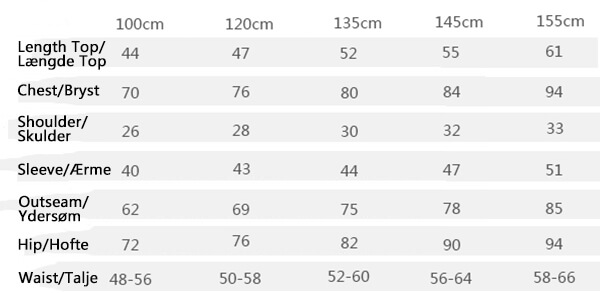 Size guide silke pige pyjamas luftballon