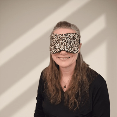 Silke SoveMaske -100% SilkeStof -100% SilkeFyld. brun sort farver - Leopard