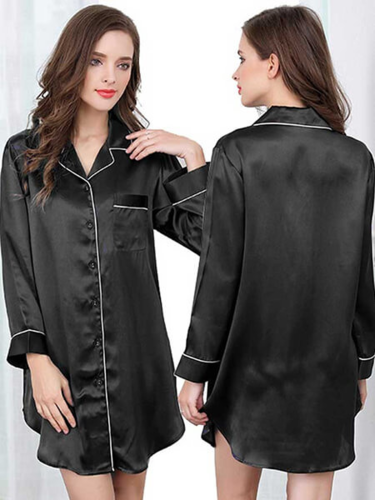 Silke Natskjorte 19momme, 100% silke - sort