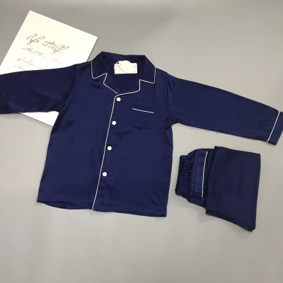 100% Mulberry silke pyjamas børn, Marine blå