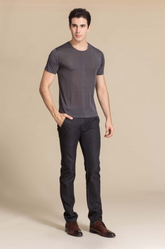 Silke t-shirt, 100% mulberry silke, unisex, Graa