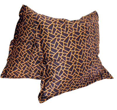 Silkepudebetræk kvadrat grafik i faven lilla og guld, 19momme 100% mulberry silke