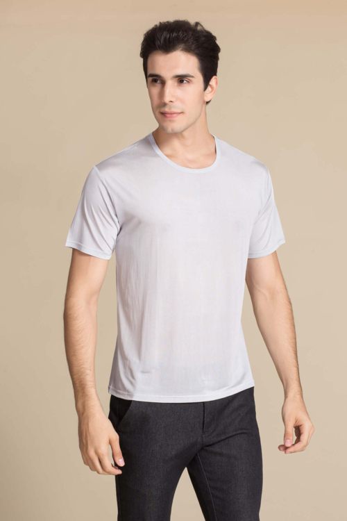 Silke tshirt, unisex 100% silk lysgrå