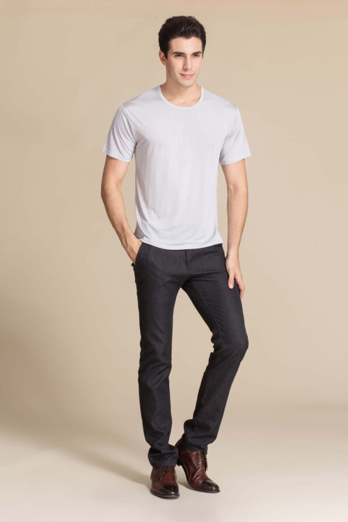 Silke tshirt, unisex 100% silk lysgrå