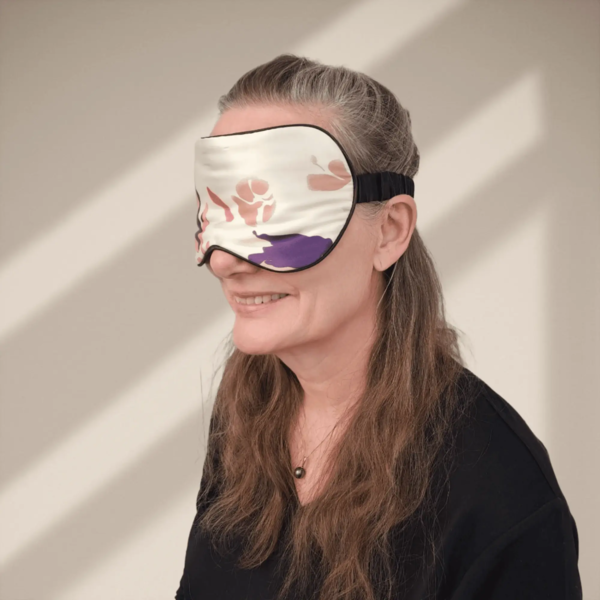 Silke SoveMaske -100% SilkeStof -100% SilkeFyld. Gyldne rosa, beige farver - Blomst