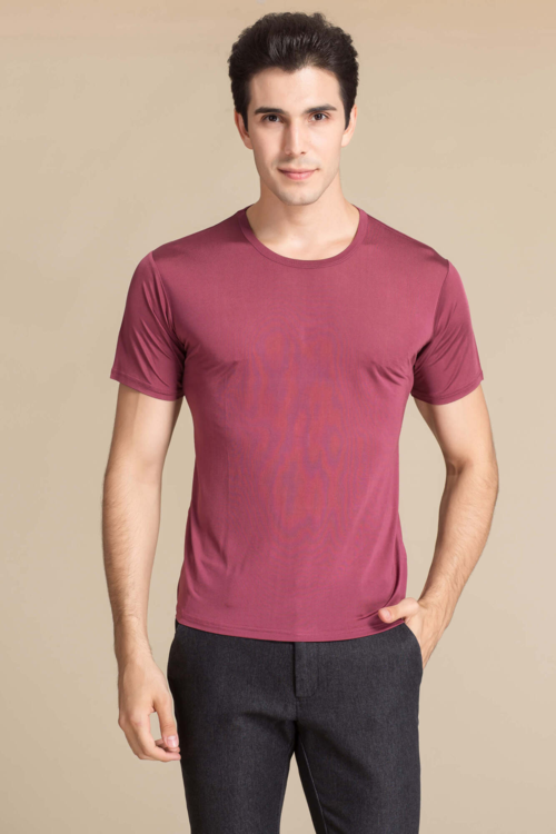 Silke t-shirt, 100% mulberry silke, unisex, vinrød
