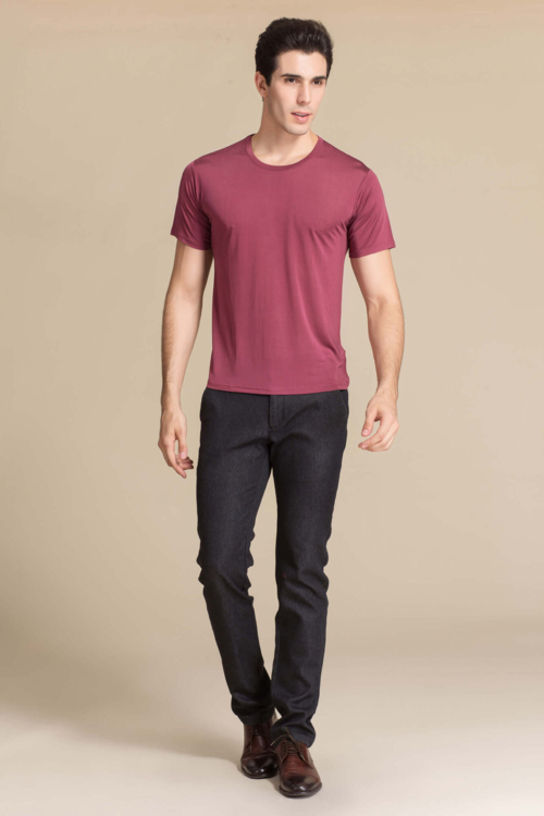 Silke t-shirt, 100% mulberry silke, unisex, vinrød