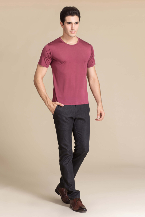 Silke t-shirt, 100% mulberry silke, unisex, vinrød