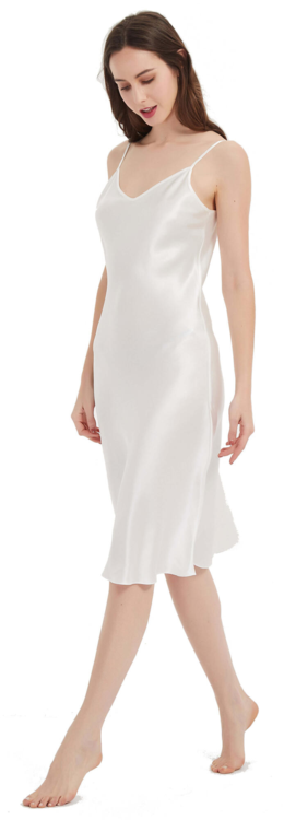 Hvid Silke satin underkjole lang, 100% 19momme silke