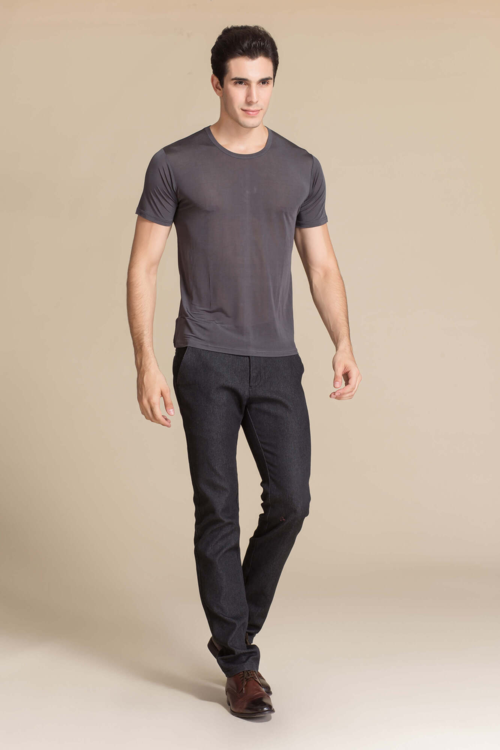 Silke t-shirt, 100% mulberry silke, unisex, Graa
